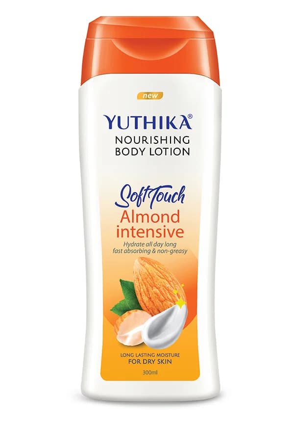 Yuthika Almond Body Lotion for Dry Skin, Non-Greasy, Fast Absorbing | 300ml Flip | Pack of 1 | Size: 300 gm By Yuthika